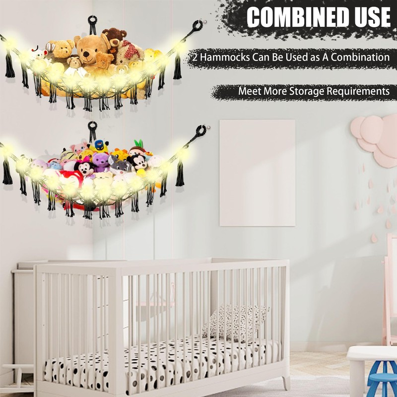 CERETIA Stuffed Animal Hammock with LED Light, 2 Pack Toy
