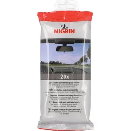 NIGRIN Scheibenreinigungs-Tücher, entfernt schnell, sicher und wirksam Insekten, Straßenschmutz und Dieselablagerungen, für die Innen- und Außenreinigung, weiß, 20 Stück