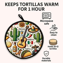 COOQUI Tortilla Warmer (White, 12 Inch) – Microwave-Safe Tortillero Pouch for Corn & Flour Tortillas, Insulated Warmer Keeps Tortillas Warm & Soft for Tacos, Burritos & More