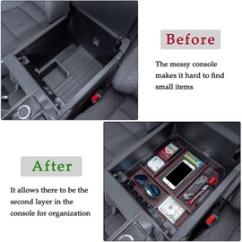 JDMCAR Center Console Organizer Compatible with 2022 2023 2024 2025 Toyota Tundra Accessories and 2023 2024 2025 toyota sequoia Armrest Secondary Storage Box ABS Material with Non-Slip Mats (Red Trim)