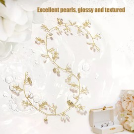 Tocado de Perlas, Diadema de Boda Nupcial, Tocado de Perlas Trenzadas de Vid para el Cabello, Accesorios para el Cabello de Boda para Mujeres y Niñas (GOLD)