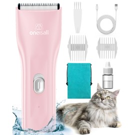 oneisall Pet Clipper for Cat Matted Hair, Pet Shaver for Cats Quiet Pet Clippers Waterproof Cordless Cat Clippers for Matted Hair Long Hair with Storage Bag (Pink)