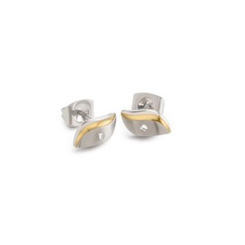 Boccia Stud earrings made of polished partially gold-plated pure titanium, colour: silver, stone: diamond, dimensions: width: 4.6 mm, height: 9.8 mm, 05044-04, Pure titanium, Diamond