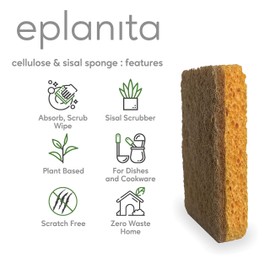 eplanita Natural Plant Based Scrub Sponges (3 Pack), Non-Scratch, Biodegradable Eco Scourers for Kitchen and Bathroom