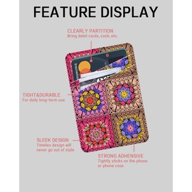 AWHSCP Phone Card Holder, Cute Leather Phone Wallet Stick On, Dual Pocket Credit Card Sticky Wallet, Compatible with Most of Cell Phone, Cute Boho Figure