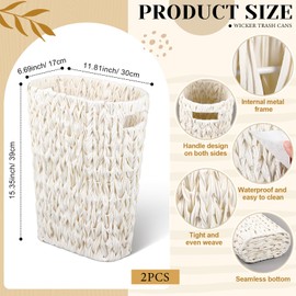 LOYIM 2 Pcs Wicker Trash Can 5 Gallon Waste Basket Bathroom Garbage Can White Narrow Waterproof Wicker Trash Basket for Bedroom Office Bathroom