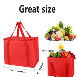 musbus 2-Pack XL-Large Insulated Grocery Shopping Bags, Red, Reusable, Heavy Duty, Zipped Zipper,Collapsible,Tote,Cooler,Groceries,for car,Recycled Material Warm Foldable Bag…
