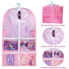 37"Kids Costume Garment Bag with 4 Zipper Functional Pockets, Children's Dance Costume Cover Bag, Foldable Travel Storage Cover Bag, Waterproof Clothes Hanging Protector Cover for Travel Competitions