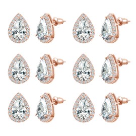 DHQH 4/6 Pairs Bridesmaids Earrings Classic Cubic Zirconia Teardrop Stud Earrings for Women Girls I Couldn’t Tie a Knot Without You Brides Bridesmaids Proposal Wedding Jewelry Gifts, C-rose gold(set of 6)