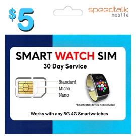 SpeedTalk Mobile Smart Watch SIM Card for 5G 4G LTE GSM Smartwatches and Wearables | Talk Text Data | 3 in 1 Simcard Standard Micro Nano | 30 Days Wireless Service ($5 SmartWatch SIM Kit)