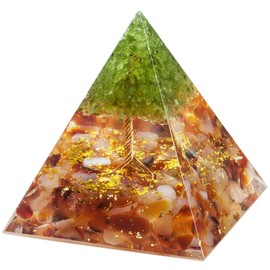 Nupuyai Carnelian Tree of Life Healing Crystal Pyramid with Gift Box, Spiritual Ornament Quartz Point Reiki Energy Figurine for Protection