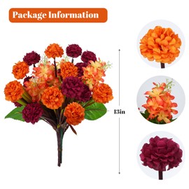 NAHUAA 4 Pack Artificial Fall Flowers Mum Bush, Fake Mums Floral for Home and Wedding Decor, Faux Fall Chrysanthemums and Silk Wisteria Flower Bouquets for Autumn Table Thanksgiving DIY Decorations