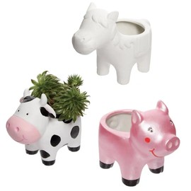 Baker Ross FE548 Farm Animal Ceramic Flower Pot for Painting, Pack of 3, for Children to Decorate and Crafts