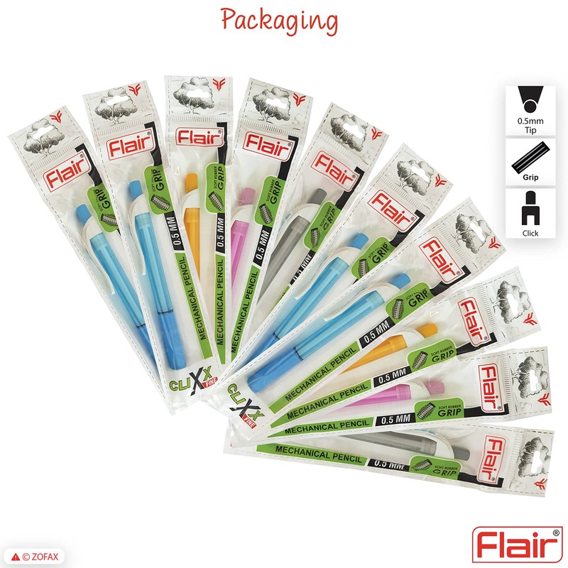 Flair 10 x 0.5mm CLIXX Fine HB Mechanical Easy Grip