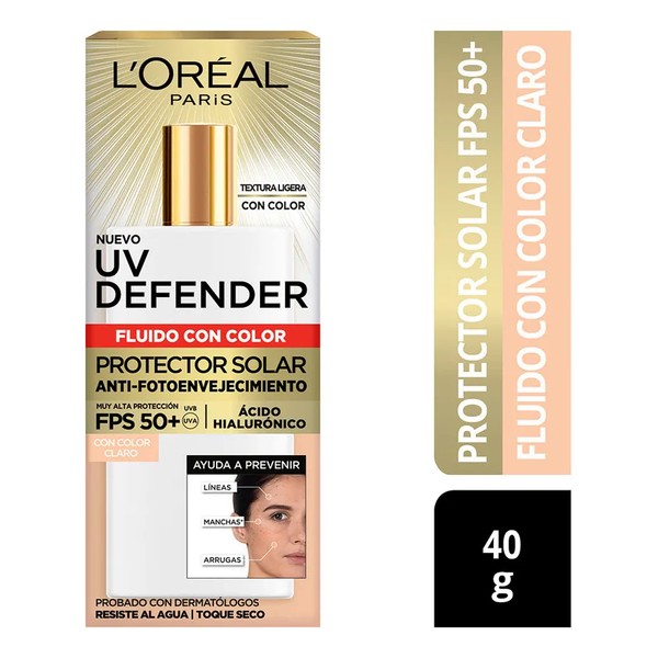 Protector Solar L'Oréal Paris UV Defender Fluido FPS50+ Tono Claro