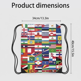 Multicultural International Flags Soccer Drawstring Bag – Lightweight Water Resistant Gym Cinch Backpack, Sports Travel String Sackpack Souvenir Gift for Football Fans