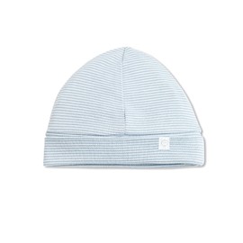 MORI Baby Flexible Roll Up Hat in Blue Stripe for Boys and Girls - Unisex Infant Beanie - Breathable Headwear - 0-3 Months