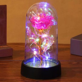 BAOXUE Rose Flower Gifts for Women,Galaxy Rose in Glass Dome,Lighted Eternal Flower,Forever Rose,Mom Womens Gifts for Christmas-Valentines Day Gifts for Her