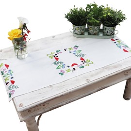 Trimits Embroidery Kit - Table Runner - Includes Printed Fabric, Threads, Needle & Instructions, 40 x 100cm, Toadstools