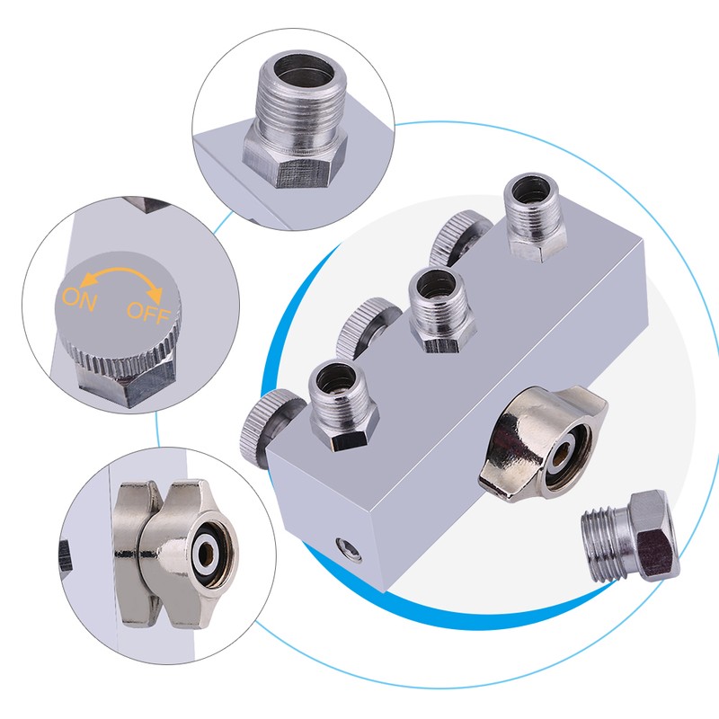 3-Way Airbrush Air Hose Splitter Adjust Air Regulation Valve Knob