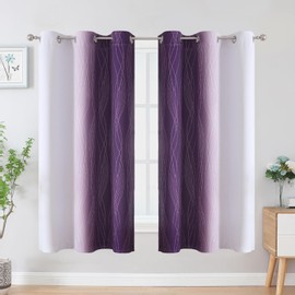 VEHEDE Ombre Blackout Curtains for Kids Bedroom, Thermal Insulated Noise Reducing Gradient Drapes 63 Inch Drop for Living Room, W42 x L63 Inch, Purple and Greyish White, 2 Panels