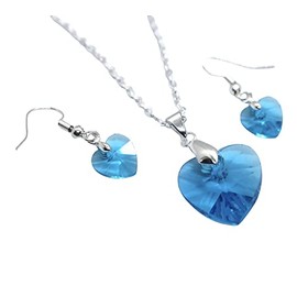 Beautiful Crystal Heart Pendant Jewellery Set (Sky Blue)