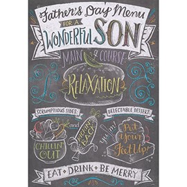 Designer Greetings Father's Day Menu: Chalk Drawn Burger, Corn and Ice Cream on Black Father's Day Card for Son