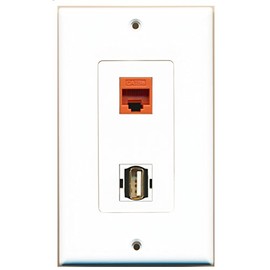 RiteAV 1 Port USB A-A 1 Port Cat5e Ethernet Orange Wall Plate OVERSIZED Jumbo MIDI