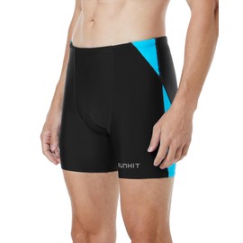 Runhit Mens Swim Jammers Square Leg Quick Dry Athletic Splice Brief Swimsuit UPF 50+ Swimming Shorts for Training