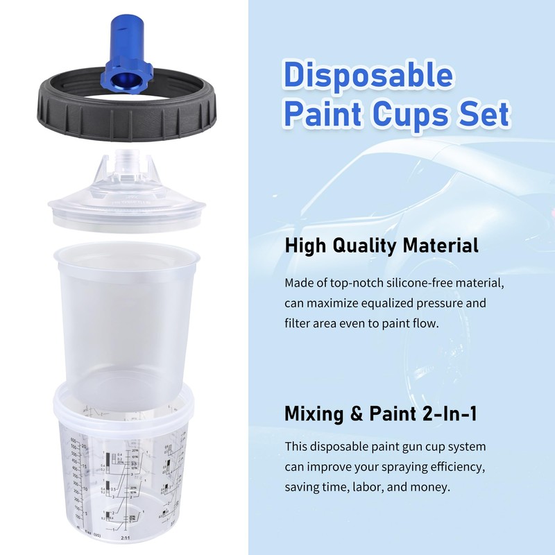 Zeinlenx HVLP Spray Gun with 10Pcs 600ML Disposable Paint Cups,