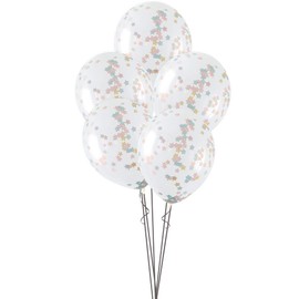 Unique 72425 16" Clear Latex Balloons | Pink, Blue And Gold Star Confetti | 5ct 5 Pcs