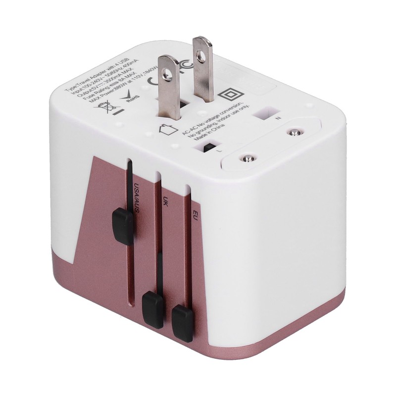 International Power Adapter Travel Plug with 4 USB Ports for