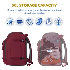 Unigear Ski Boot Bag, 50L Ski Boot Travel Backpack for Ski Helmet, Goggles, Gloves, Skis, Snowboard & Accessories (Red)