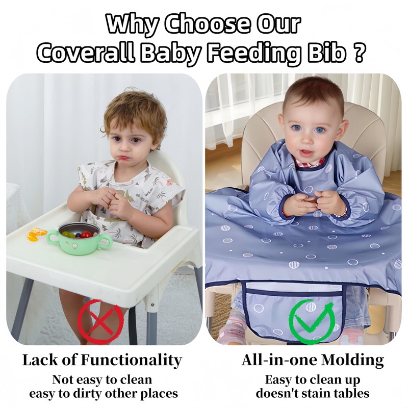 MOTEERLLU Coverall Baby Feeding Bib for Eating,Long Sleeves Bib Attaches