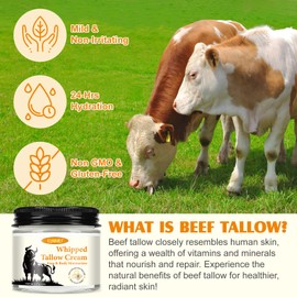 Beef Tallow Honey Balm, Tallow & Honey Skin Cream, Organic Grass Fed Tallow Balm, Deeply Nourishing, Moisturising And Anti-Ageing, For Face And Body Skin Care 60G
