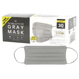 HOKU 【全国マスク工業会】サージカルマスク グレー GRAYMASK 30枚入り カケン認証 PFE99% 使い捨てマスク 不織布 グレー フェイスラインスッキリ設計