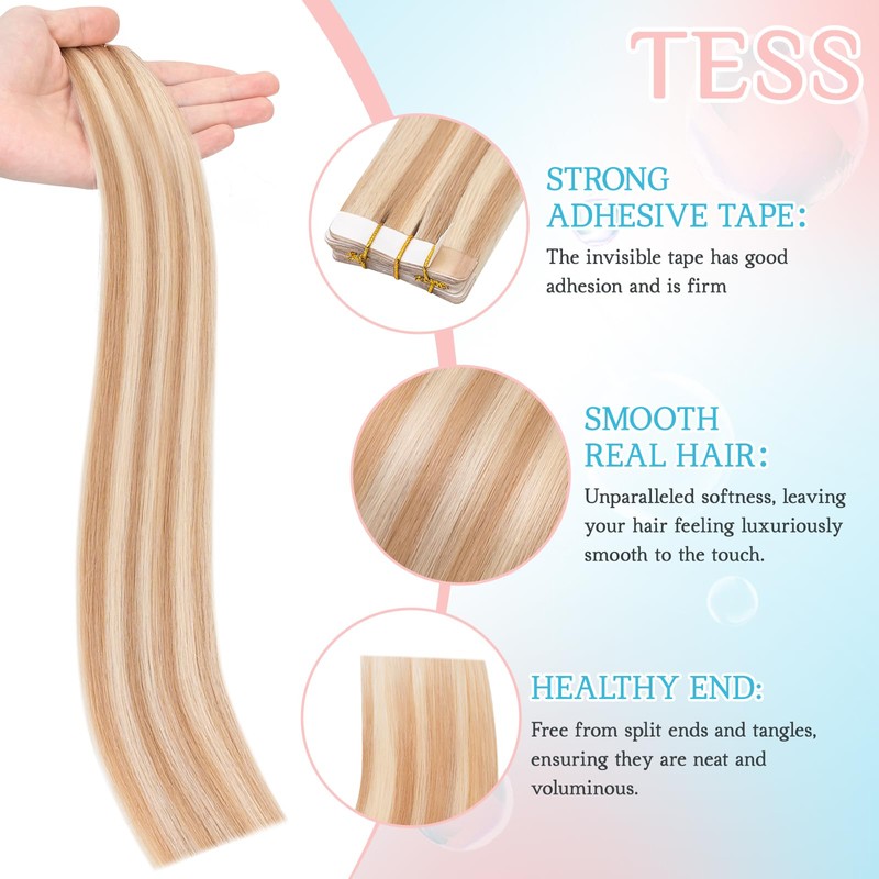 TESS Injected Tape In Hair Extensions Human Hair Highlighted Invisible