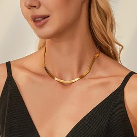 Jewlpire Gold Chain Necklace for Women, 3mm Herringbone Necklace for Women Gold Chain Dainty Women's Herringbone Chains Necklaces, 18K Gold Necklaces 16+3 Inch