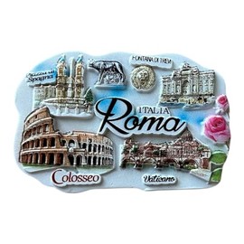 Decorative Magnet Rome, Italian Souvenir with Colosseum and Historical Monuments, Trevi Fountain, Vatican