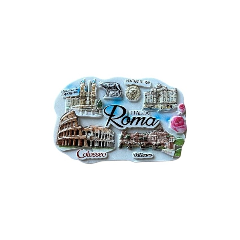 Decorative Magnet Rome, Italian Souvenir with Colosseum and Historical Monuments,