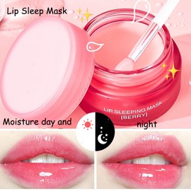 Lip Sleeping Mask Lip Mask Overnight Strawberry Lip Masks Skincare Lip Oils,Lip Moisturiser for Dry Chapped Peeling Cracked Lips Fades Lip Lines,Lip Balm Locks In Moisture Lip Care 20g-Strawberry01