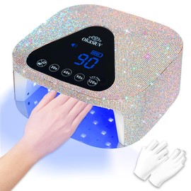 Okasiuv UV LED Nail Lamp with UV Gloves,Magnetic Metal Mirror Base Cordless Nail Dryer, Gel Polish Curing Light with 4 Timers,Touch Control Display,Auto Sensor for Professional Salon & Home