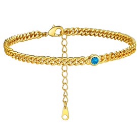 GOLDCHIC JEWELRY December Birthstone Ankle Bracelet for Women, Dainty Round Anklet Synthetic Blue Topaz Anniversary Romantic Gift for Her