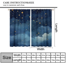 Mchenxin Watercolor Night Sky Curtains, Blue Starry Scenery Golden Stars Print Rod Pocket Window Curtains Drapes for Kids Boys Girls Bedroom Living Room, 42x45in (No Blackout)
