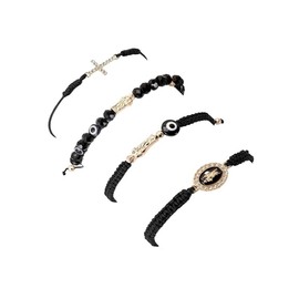 Caiyao 4pcs/set 7 Knot Evil Eye Lucky Bracelets Virgin Mary Braided Braclets multicolor adjustable Rope Bracelet Amulet for Women Men-Black