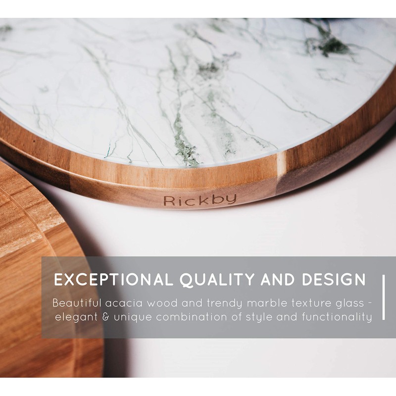 Lazy Susan Turntable - 2in1 Acacia Wood and Removable Glass