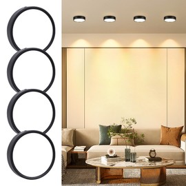 YICALE Lámparas De Techo 4 Piezas, Lampara Led Techo 15W, Cálido 3000K Luz Superior Negra 12CM, AC85-265V, Moderno Diseño Circular, Para Salas, Baño, Dormitorios, Cocina