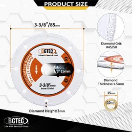 BGTEC Diamond Metal Cutting Disc,3-3/8"/85mm Vacuum Brazed Cut-Off Wheel Diamond Blade for Cutting Carbide Metal, Alloys, Iron,Stainless Steel
