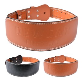 Leather Weight Lifting Belt, 4”& 6”Padded Lumbar Back Support, 10 Adjustable Holes, Gym Weight Belt Ideal for Deadlift, Powerlifting, Bodybuilding and Squat (4-Inch Brown, L (24"-35"))