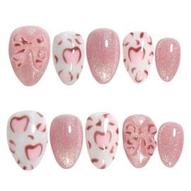 Pink melting leopard skin handmade nail tips - short almond / 핑크 멜팅 호피 수제네일팁 - 숏아몬드